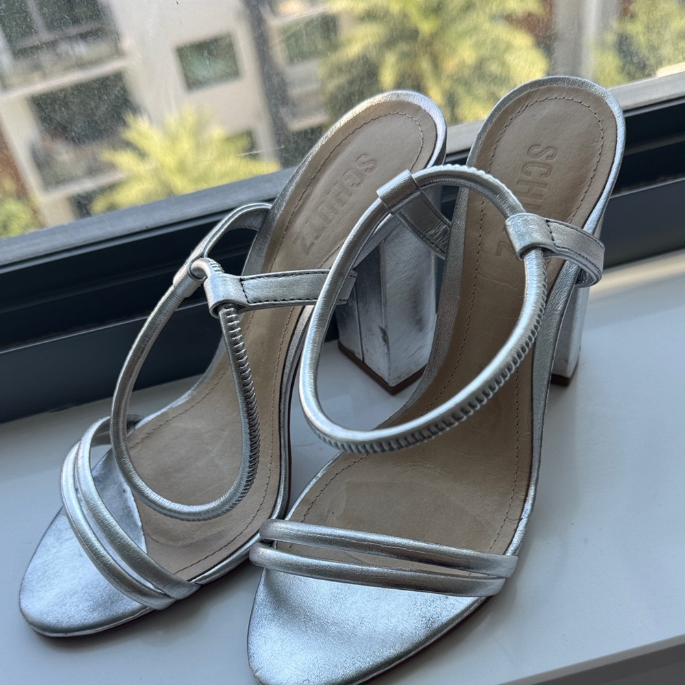 SCHUTZ Metallic Silver Heeled Sandals